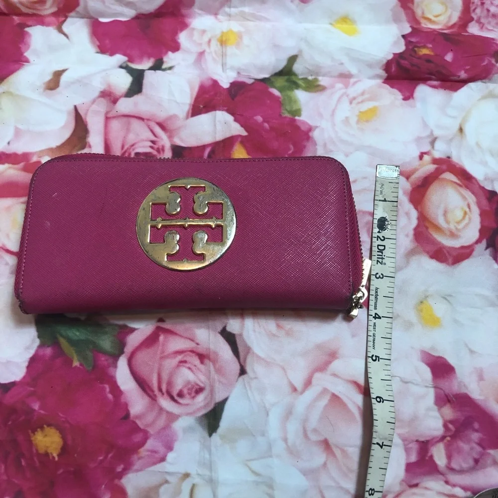 Tory Burch Pink Zip-Around Wallet with Gold Logo